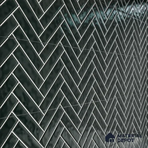 Faux Subway Wall Tile TL 04684 L Herringbone Solara Noir Black 2 ft x 1 ft Ceramic Glossy Finish - 9 mm | Suitable For Kitchen, Bathroom Walls and Backsplashes | Please Expect a Slight Variation of Pattern