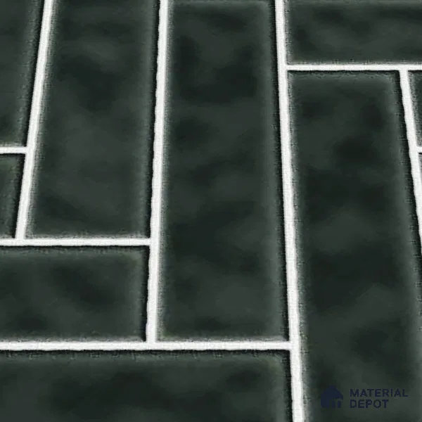 Faux Subway Wall Tile TL 04684 L Herringbone Solara Noir Black 2 ft x 1 ft Ceramic Glossy Finish - 9 mm | Suitable For Kitchen, Bathroom Walls and Backsplashes | Please Expect a Slight Variation of Pattern