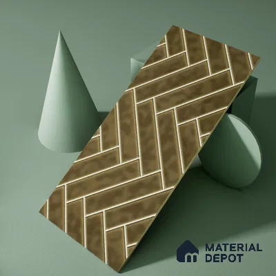 Faux Subway Wall Tile TL 04684 M Herringbone Solara Cocoa Brown 2 ft x 1 ft Ceramic Glossy Finish - 9 mm | Suitable For Kitchen, Bathroom Walls and Backsplashes | Please Expect a Slight Variation of Pattern (Sample)