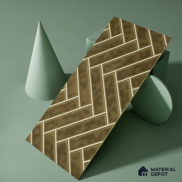 Faux Subway Wall Tile TL 04684 M Herringbone Solara Cocoa Brown 2 ft x 1 ft Ceramic Glossy Finish - 9 mm | Suitable For Kitchen, Bathroom Walls and Backsplashes | Please Expect a Slight Variation of Pattern (Sample)