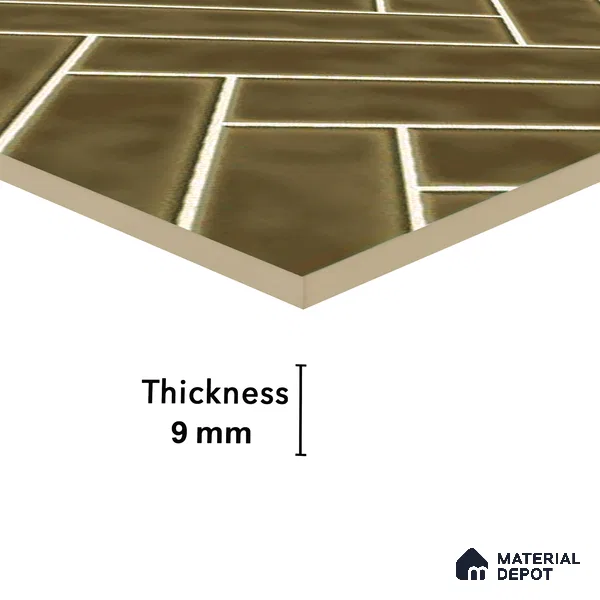 Faux Subway Wall Tile TL 04684 M Herringbone Solara Cocoa Brown 2 ft x 1 ft Ceramic Glossy Finish - 9 mm | Suitable For Kitchen, Bathroom Walls and Backsplashes | Please Expect a Slight Variation of Pattern (Sample)