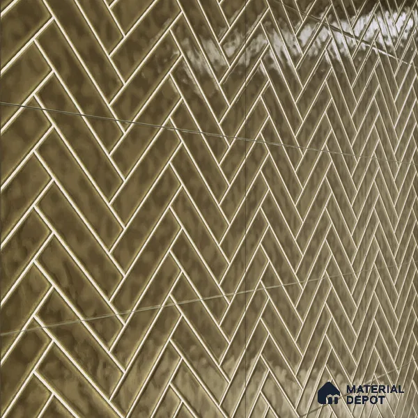 Faux Subway Wall Tile TL 04684 M Herringbone Solara Cocoa Brown 2 ft x 1 ft Ceramic Glossy Finish - 9 mm | Suitable For Kitchen, Bathroom Walls and Backsplashes | Please Expect a Slight Variation of Pattern (Sample)