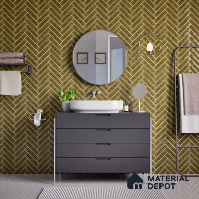 Faux Subway Wall Tile TL 04684 M Herringbone Solara Cocoa Brown 2 ft x 1 ft Ceramic Glossy Finish - 9 mm | Suitable For Kitchen, Bathroom Walls and Backsplashes | Please Expect a Slight Variation of Pattern (Sample)