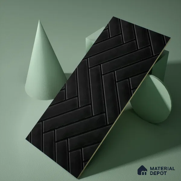Faux Subway Wall Tile TL 04684 N Herringbone Solara Black Marquina 2 ft x 1 ft Ceramic Matte Finish - 9 mm | Suitable For Kitchen, Bathroom Walls and Backsplashes | Please Expect a Slight Variation of Pattern