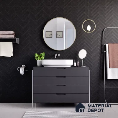 Faux Subway Wall Tile TL 04684 N Herringbone Solara Black Marquina 2 ft x 1 ft Ceramic Matte Finish - 9 mm | Suitable For Kitchen, Bathroom Walls and Backsplashes | Please Expect a Slight Variation of Pattern