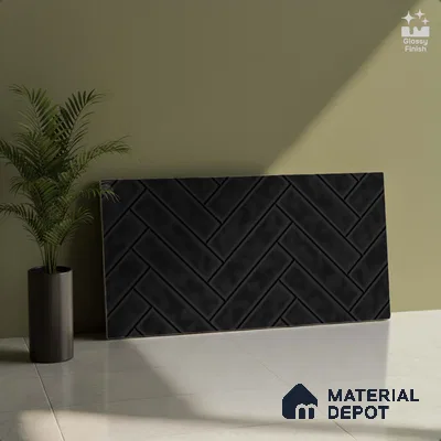 Faux Subway Wall Tile TL 04684 P Herringbone Solara Raven Shine 2 ft x 1 ft Ceramic Glossy Finish - 9 mm | Suitable For Kitchen, Bathroom Walls and Backsplashes | Please Expect a Slight Variation of Pattern