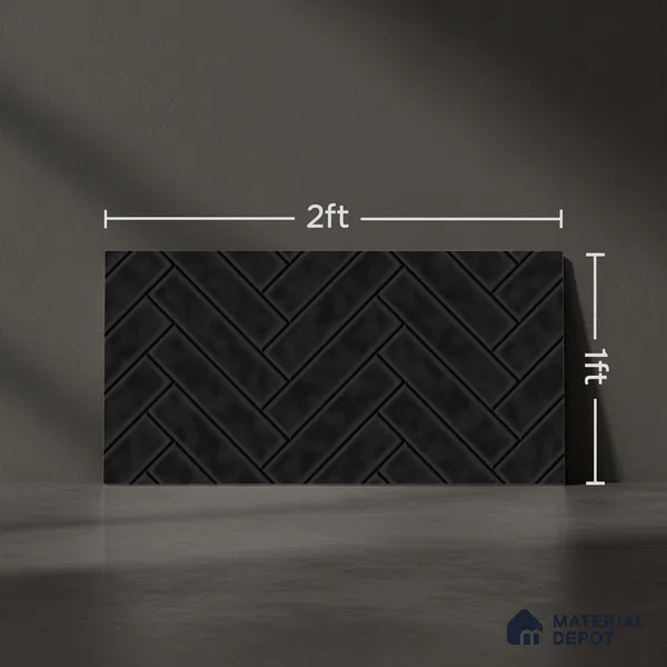 Faux Subway Wall Tile TL 04684 P Herringbone Solara Raven Shine 2 ft x 1 ft Ceramic Glossy Finish - 9 mm | Suitable For Kitchen, Bathroom Walls and Backsplashes | Please Expect a Slight Variation of Pattern