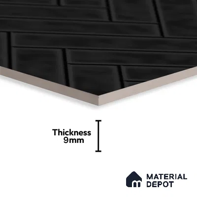 Faux Subway Wall Tile TL 04684 P Herringbone Solara Raven Shine 2 ft x 1 ft Ceramic Glossy Finish - 9 mm | Suitable For Kitchen, Bathroom Walls and Backsplashes | Please Expect a Slight Variation of Pattern