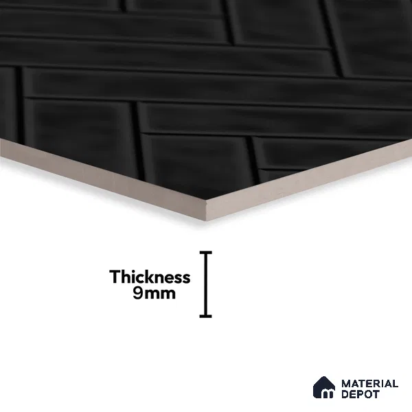 Faux Subway Wall Tile TL 04684 P Herringbone Solara Raven Shine 2 ft x 1 ft Ceramic Glossy Finish - 9 mm | Suitable For Kitchen, Bathroom Walls and Backsplashes | Please Expect a Slight Variation of Pattern