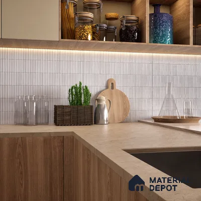 Faux Subway Wall Tile TL 04691 B Vertiline Kitkat Solara Smoke White 2 ft x 1 ft Ceramic Glossy Finish - 9 mm | Suitable For Kitchen, Bathroom Walls and Backsplashes | Please Expect a Slight Variation of Pattern