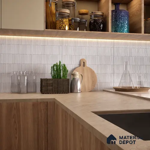 Faux Subway Wall Tile TL 04691 B Vertiline Kitkat Solara Smoke White 2 ft x 1 ft Ceramic Glossy Finish - 9 mm | Suitable For Kitchen, Bathroom Walls and Backsplashes | Please Expect a Slight Variation of Pattern