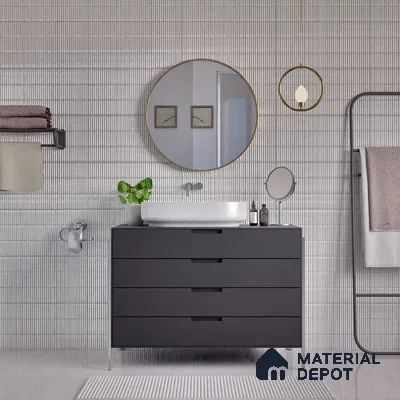 Faux Subway Wall Tile TL 04691 B Vertiline Kitkat Solara Smoke White 2 ft x 1 ft Ceramic Glossy Finish - 9 mm | Suitable For Kitchen, Bathroom Walls and Backsplashes | Please Expect a Slight Variation of Pattern