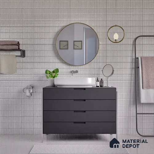 Faux Subway Wall Tile TL 04691 B Vertiline Kitkat Solara Smoke White 2 ft x 1 ft Ceramic Glossy Finish - 9 mm | Suitable For Kitchen, Bathroom Walls and Backsplashes | Please Expect a Slight Variation of Pattern