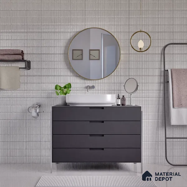 Faux Subway Wall Tile TL 04691 B Vertiline Kitkat Solara Smoke White 2 ft x 1 ft Ceramic Glossy Finish - 9 mm | Suitable For Kitchen, Bathroom Walls and Backsplashes | Please Expect a Slight Variation of Pattern