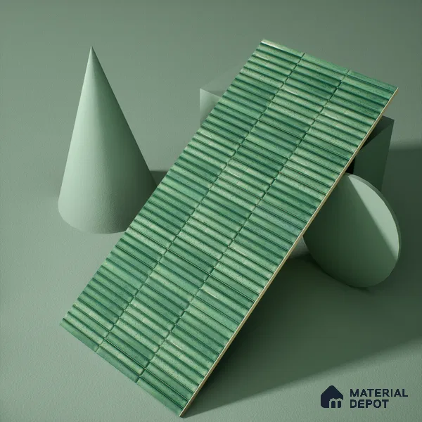 Faux Subway Wall Tile TL 04691 C Vertiline Kitkat Solara Loft Green 2 ft x 1 ft Ceramic Glossy Finish - 9 mm | Suitable For Kitchen, Bathroom Walls and Backsplashes | Please Expect a Slight Variation of Pattern