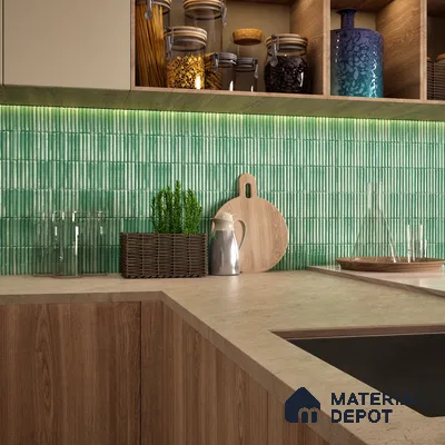 Faux Subway Wall Tile TL 04691 C Vertiline Kitkat Solara Loft Green 2 ft x 1 ft Ceramic Glossy Finish - 9 mm | Suitable For Kitchen, Bathroom Walls and Backsplashes | Please Expect a Slight Variation of Pattern
