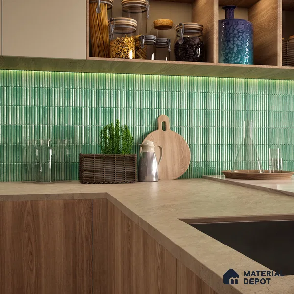 Faux Subway Wall Tile TL 04691 C Vertiline Kitkat Solara Loft Green 2 ft x 1 ft Ceramic Glossy Finish - 9 mm | Suitable For Kitchen, Bathroom Walls and Backsplashes | Please Expect a Slight Variation of Pattern