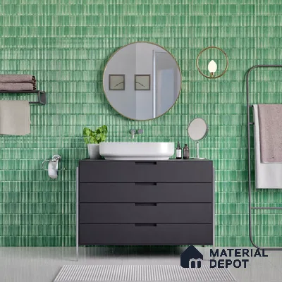 Faux Subway Wall Tile TL 04691 C Vertiline Kitkat Solara Loft Green 2 ft x 1 ft Ceramic Glossy Finish - 9 mm | Suitable For Kitchen, Bathroom Walls and Backsplashes | Please Expect a Slight Variation of Pattern