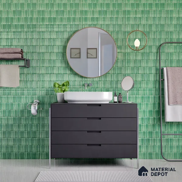 Faux Subway Wall Tile TL 04691 C Vertiline Kitkat Solara Loft Green 2 ft x 1 ft Ceramic Glossy Finish - 9 mm | Suitable For Kitchen, Bathroom Walls and Backsplashes | Please Expect a Slight Variation of Pattern