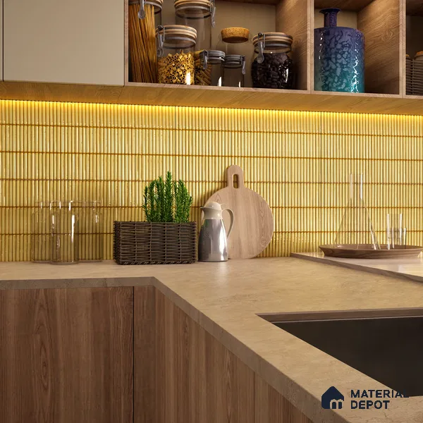 Faux Subway Wall Tile TL 04691 D Vertiline Kitkat Solara Charlotte Beige 2 ft x 1 ft Ceramic Glossy Finish - 9 mm | Suitable For Kitchen, Bathroom Walls and Backsplashes | Please Expect a Slight Variation of Pattern