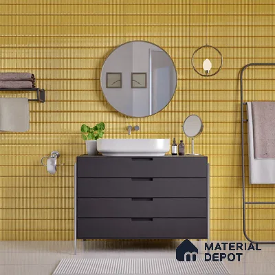Faux Subway Wall Tile TL 04691 D Vertiline Kitkat Solara Charlotte Beige 2 ft x 1 ft Ceramic Glossy Finish - 9 mm | Suitable For Kitchen, Bathroom Walls and Backsplashes | Please Expect a Slight Variation of Pattern