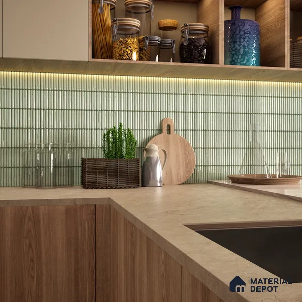 Faux Subway Wall Tile TL 04691 E Vertiline Kitkat Solara Olive Green 2 ft x 1 ft Ceramic Glossy Finish - 9 mm | Suitable For Kitchen, Bathroom Walls and Backsplashes | Please Expect a Slight Variation of Pattern
