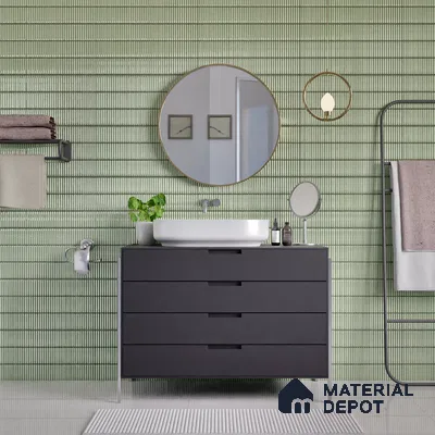 Faux Subway Wall Tile TL 04691 E Vertiline Kitkat Solara Olive Green 2 ft x 1 ft Ceramic Glossy Finish - 9 mm | Suitable For Kitchen, Bathroom Walls and Backsplashes | Please Expect a Slight Variation of Pattern