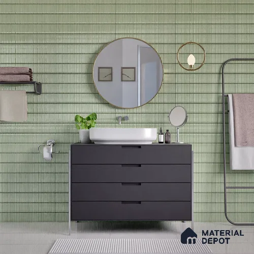 Faux Subway Wall Tile TL 04691 E Vertiline Kitkat Solara Olive Green 2 ft x 1 ft Ceramic Glossy Finish - 9 mm | Suitable For Kitchen, Bathroom Walls and Backsplashes | Please Expect a Slight Variation of Pattern