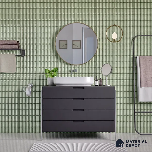 Faux Subway Wall Tile TL 04691 E Vertiline Kitkat Solara Olive Green 2 ft x 1 ft Ceramic Glossy Finish - 9 mm | Suitable For Kitchen, Bathroom Walls and Backsplashes | Please Expect a Slight Variation of Pattern