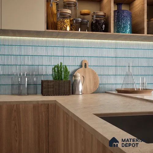 Faux Subway Wall Tile TL 04691 F Vertiline Kitkat Solara Bright Blue 2 ft x 1 ft Ceramic Glossy Finish - 9 mm | Suitable For Kitchen, Bathroom Walls and Backsplashes | Please Expect a Slight Variation of Pattern