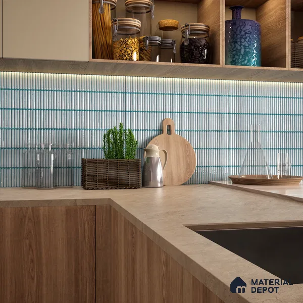 Faux Subway Wall Tile TL 04691 F Vertiline Kitkat Solara Bright Blue 2 ft x 1 ft Ceramic Glossy Finish - 9 mm | Suitable For Kitchen, Bathroom Walls and Backsplashes | Please Expect a Slight Variation of Pattern