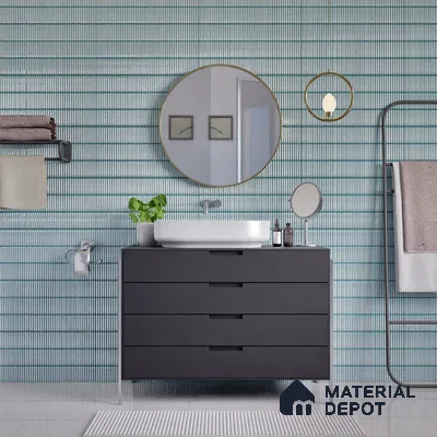 Faux Subway Wall Tile TL 04691 F Vertiline Kitkat Solara Bright Blue 2 ft x 1 ft Ceramic Glossy Finish - 9 mm | Suitable For Kitchen, Bathroom Walls and Backsplashes | Please Expect a Slight Variation of Pattern