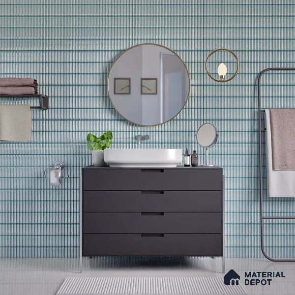 Faux Subway Wall Tile TL 04691 F Vertiline Kitkat Solara Bright Blue 2 ft x 1 ft Ceramic Glossy Finish - 9 mm | Suitable For Kitchen, Bathroom Walls and Backsplashes | Please Expect a Slight Variation of Pattern