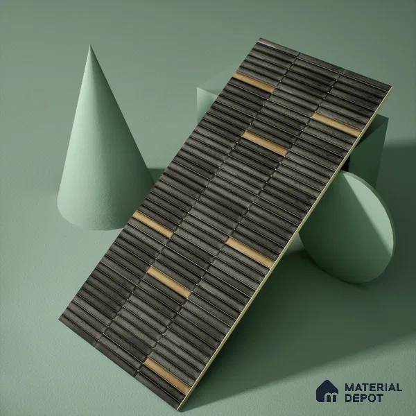 Faux Subway Wall Tile TL 04691 Vertiline Kitkat Solara Space Mixed Black 2 ft x 1 ft Ceramic Glossy Finish - 9 mm | Suitable For Kitchen, Bathroom Walls and Backsplashes | Please Expect a Slight Variation of Pattern