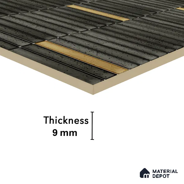 Faux Subway Wall Tile TL 04691 Vertiline Kitkat Solara Space Mixed Black 2 ft x 1 ft Ceramic Glossy Finish - 9 mm | Suitable For Kitchen, Bathroom Walls and Backsplashes | Please Expect a Slight Variation of Pattern