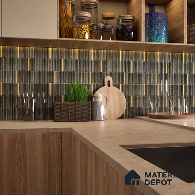 Faux Subway Wall Tile TL 04691 Vertiline Kitkat Solara Space Mixed Black 2 ft x 1 ft Ceramic Glossy Finish - 9 mm | Suitable For Kitchen, Bathroom Walls and Backsplashes | Please Expect a Slight Variation of Pattern
