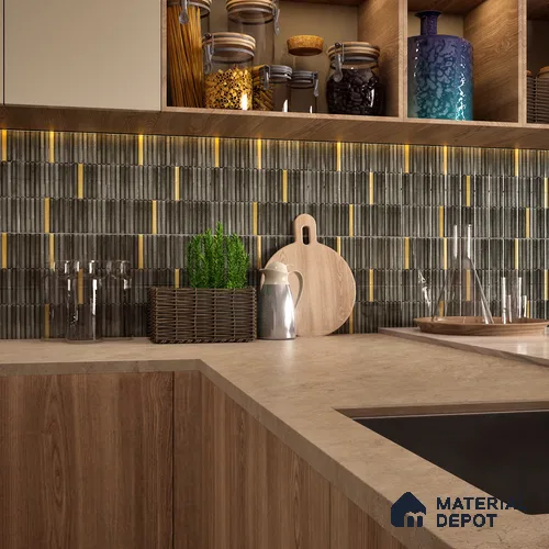 Faux Subway Wall Tile TL 04691 Vertiline Kitkat Solara Space Mixed Black 2 ft x 1 ft Ceramic Glossy Finish - 9 mm | Suitable For Kitchen, Bathroom Walls and Backsplashes | Please Expect a Slight Variation of Pattern