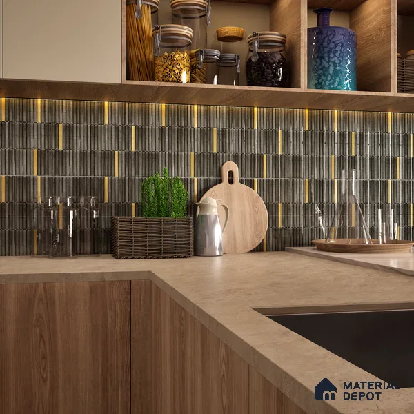 Faux Subway Wall Tile TL 04691 Vertiline Kitkat Solara Space Mixed Black 2 ft x 1 ft Ceramic Glossy Finish - 9 mm | Suitable For Kitchen, Bathroom Walls and Backsplashes | Please Expect a Slight Variation of Pattern