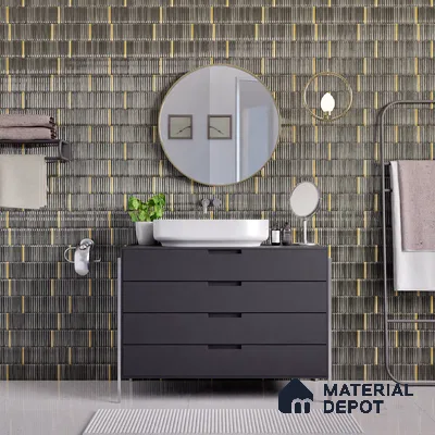 Faux Subway Wall Tile TL 04691 Vertiline Kitkat Solara Space Mixed Black 2 ft x 1 ft Ceramic Glossy Finish - 9 mm | Suitable For Kitchen, Bathroom Walls and Backsplashes | Please Expect a Slight Variation of Pattern