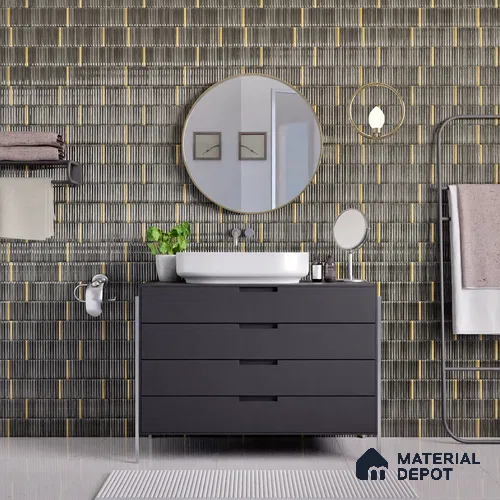 Faux Subway Wall Tile TL 04691 Vertiline Kitkat Solara Space Mixed Black 2 ft x 1 ft Ceramic Glossy Finish - 9 mm | Suitable For Kitchen, Bathroom Walls and Backsplashes | Please Expect a Slight Variation of Pattern