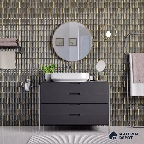 Faux Subway Wall Tile TL 04691 Vertiline Kitkat Solara Space Mixed Black 2 ft x 1 ft Ceramic Glossy Finish - 9 mm | Suitable For Kitchen, Bathroom Walls and Backsplashes | Please Expect a Slight Variation of Pattern