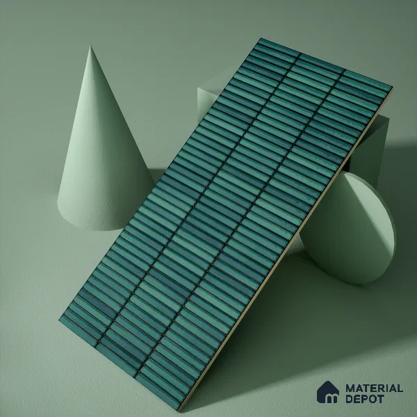 Faux Subway Wall Tile TL 04691 G Vertiline Kitkat Solara Turquoise Blue 2 ft x 1 ft Ceramic Glossy Finish - 9 mm | Suitable For Kitchen, Bathroom Walls and Backsplashes | Please Expect a Slight Variation of Pattern (Sample)
