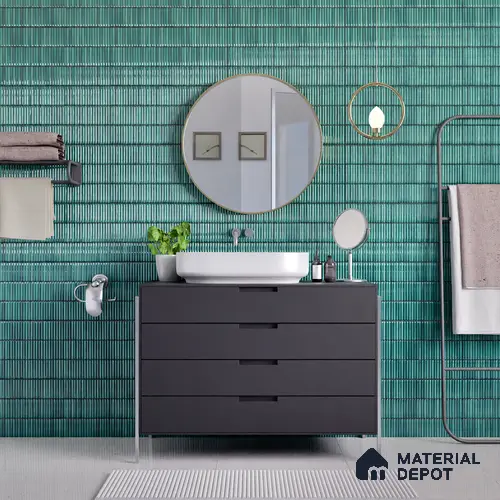 Faux Subway Wall Tile TL 04691 G Vertiline Kitkat Solara Turquoise Blue 2 ft x 1 ft Ceramic Glossy Finish - 9 mm | Suitable For Kitchen, Bathroom Walls and Backsplashes | Please Expect a Slight Variation of Pattern