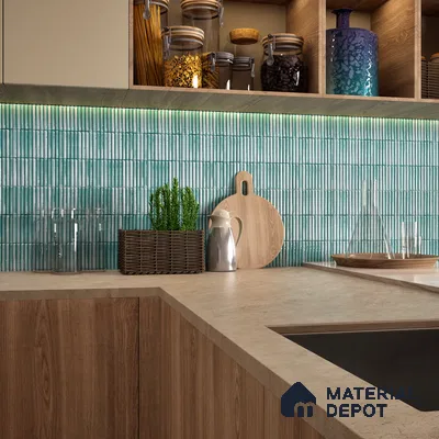 Faux Subway Wall Tile TL 04691 H Vertiline Kitkat Solara Pearl Green 2 ft x 1 ft Ceramic Glossy Finish - 9 mm | Suitable For Kitchen, Bathroom Walls and Backsplashes | Please Expect a Slight Variation of Pattern