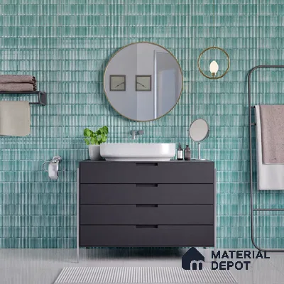 Faux Subway Wall Tile TL 04691 H Vertiline Kitkat Solara Pearl Green 2 ft x 1 ft Ceramic Glossy Finish - 9 mm | Suitable For Kitchen, Bathroom Walls and Backsplashes | Please Expect a Slight Variation of Pattern