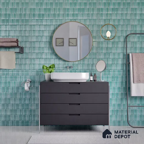Faux Subway Wall Tile TL 04691 H Vertiline Kitkat Solara Pearl Green 2 ft x 1 ft Ceramic Glossy Finish - 9 mm | Suitable For Kitchen, Bathroom Walls and Backsplashes | Please Expect a Slight Variation of Pattern