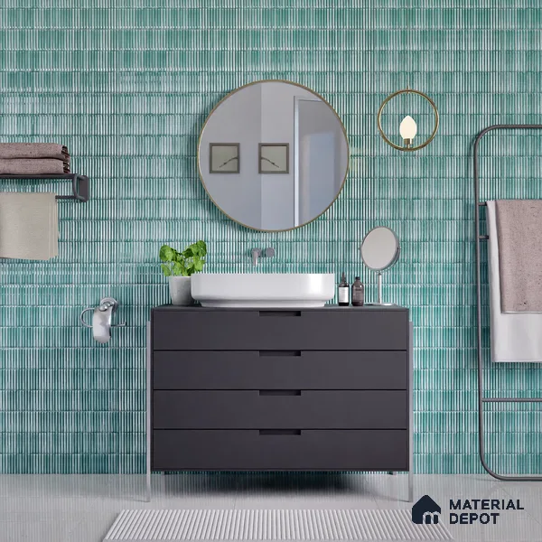 Faux Subway Wall Tile TL 04691 H Vertiline Kitkat Solara Pearl Green 2 ft x 1 ft Ceramic Glossy Finish - 9 mm | Suitable For Kitchen, Bathroom Walls and Backsplashes | Please Expect a Slight Variation of Pattern