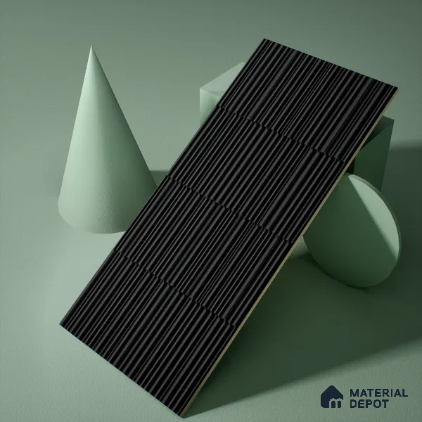 Faux Subway Wall Tile TL 04691 I Vertiline Kitkat Solara Black Overcast 2 ft x 1 ft Ceramic Matte Finish - 9 mm | Suitable For Kitchen, Bathroom Walls and Backsplashes | Please Expect a Slight Variation of Pattern (Sample)