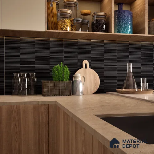 Faux Subway Wall Tile TL 04691 I Vertiline Kitkat Solara Black Overcast 2 ft x 1 ft Ceramic Matte Finish - 9 mm | Suitable For Kitchen, Bathroom Walls and Backsplashes | Please Expect a Slight Variation of Pattern