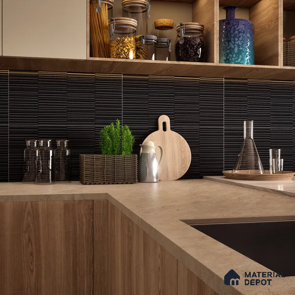 Faux Subway Wall Tile TL 04691 I Vertiline Kitkat Solara Black Overcast 2 ft x 1 ft Ceramic Matte Finish - 9 mm | Suitable For Kitchen, Bathroom Walls and Backsplashes | Please Expect a Slight Variation of Pattern (Sample)